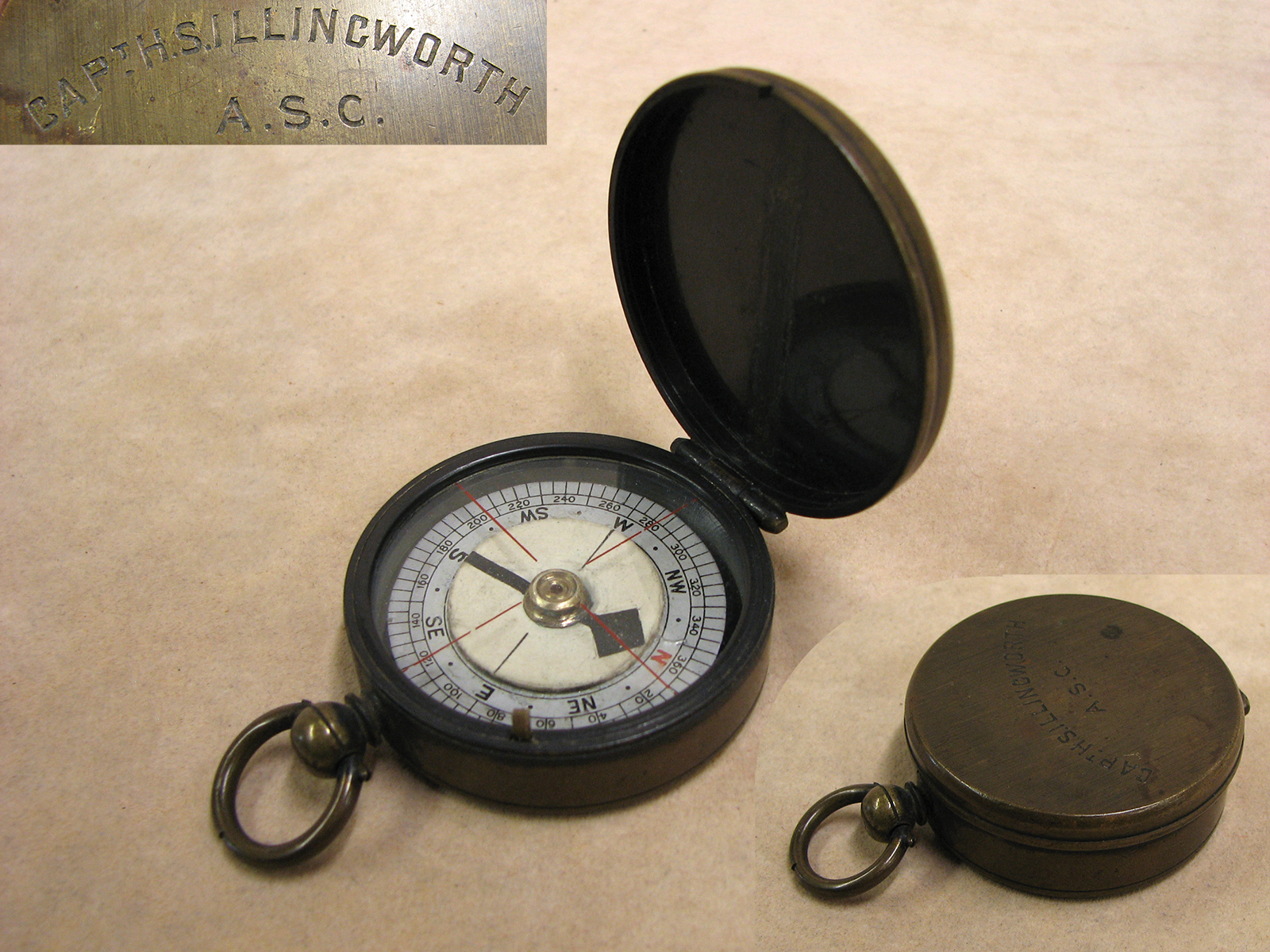 WWI Verners Mark III style hunter compass inscribed 'CAPT H.S.ILLINGWORTH A.S.C.'